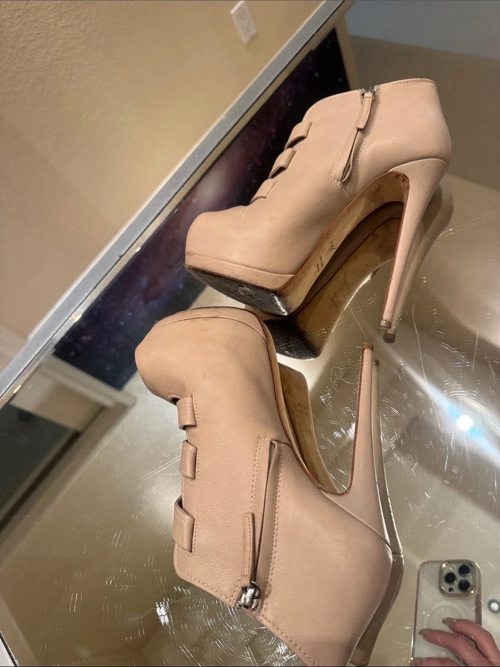 Giuseppe Zanotti Vintage Nude Beige Platform Peep Toe Booties Heels